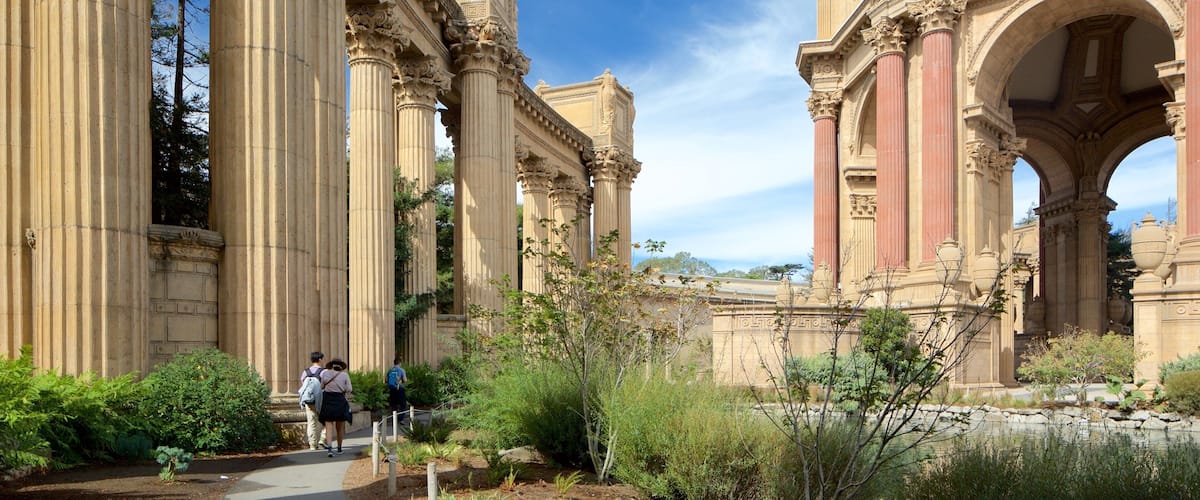 Marina District featuring heritage architecture as well as a small group of people