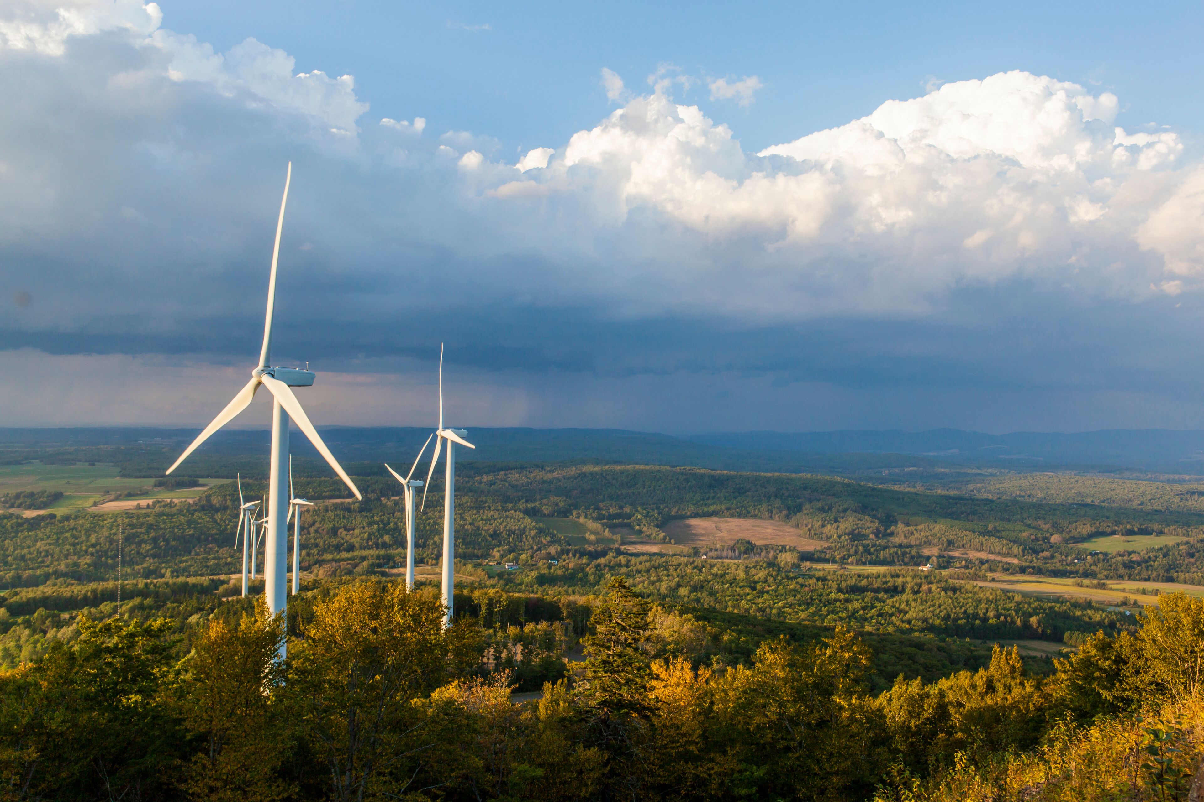 Wind turbines on Mars Hill as seen from the International Appalachian Trail in Mars, Hill, Maine.