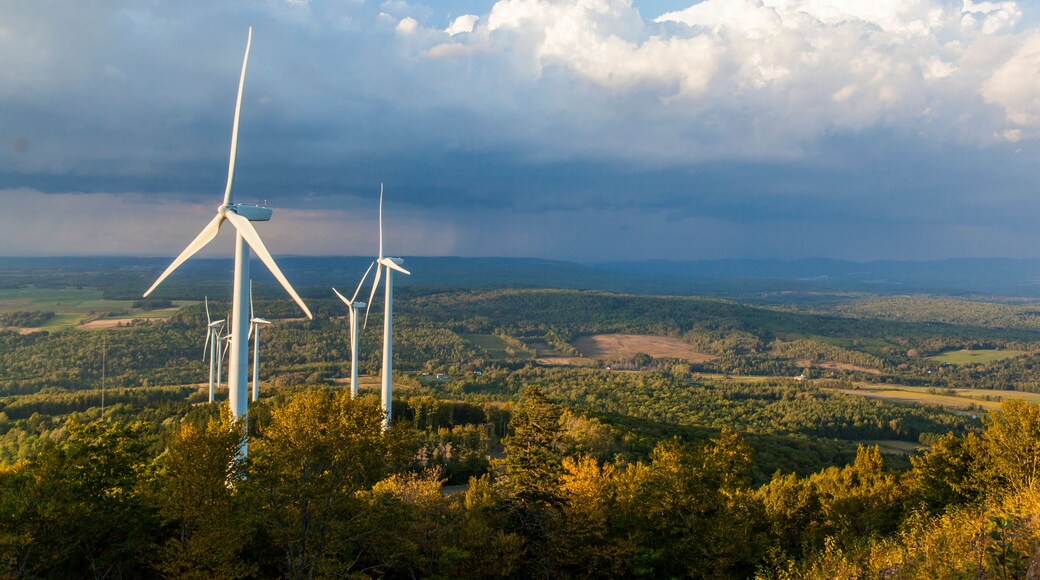 Wind turbines on Mars Hill as seen from the International Appalachian Trail in Mars, Hill, Maine.