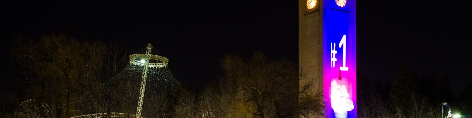 The famous clock tower is now lit up with a tribute to our Gonzaga Bulldogs who are now number one on the country and undefeated.