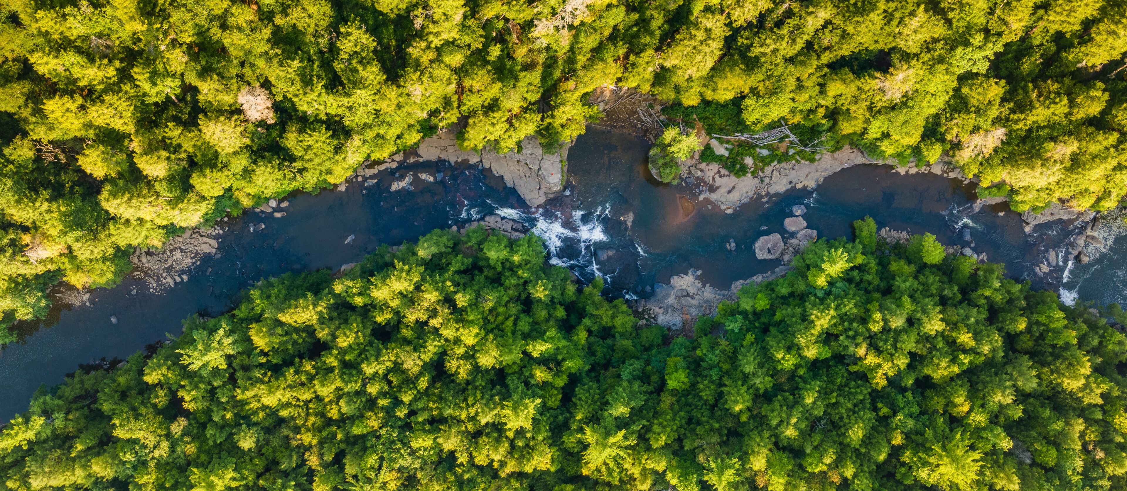 Aerial view of the Youghiogheny River in McHenry Maryland, United States.