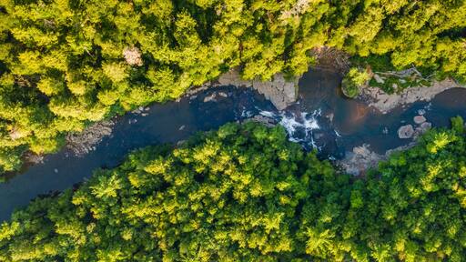 Aerial view of the Youghiogheny River in McHenry Maryland, United States.