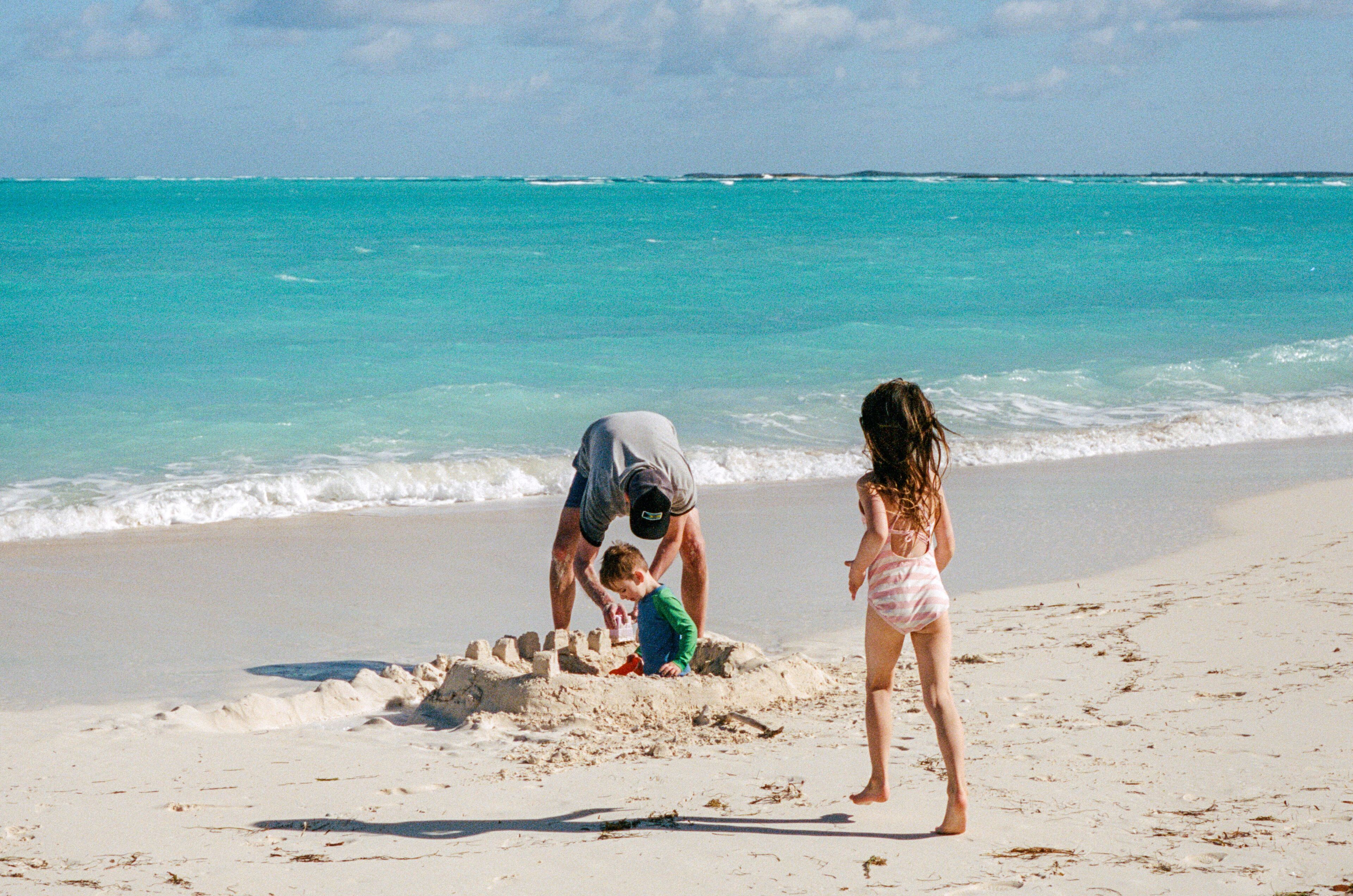 35mm film photo of family on beach vacation in the Bahamas