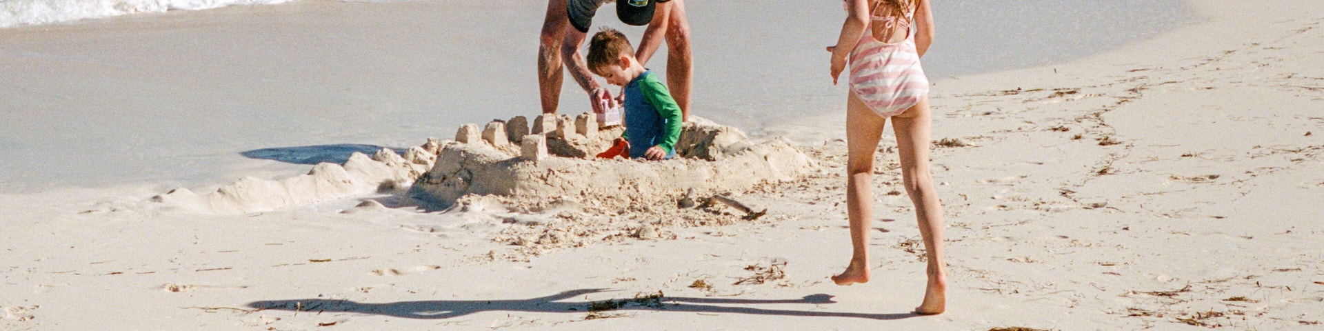 35mm film photo of family on beach vacation in the Bahamas