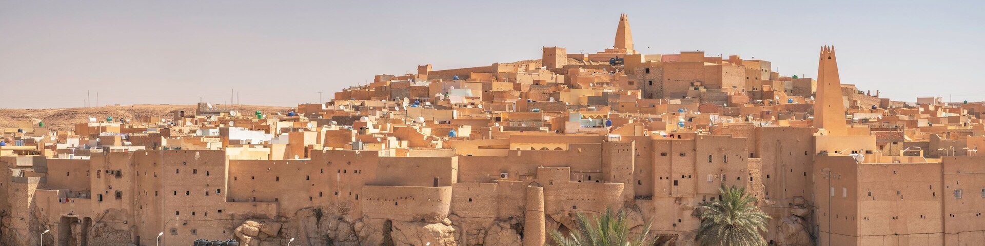 Una ciudad densamente poblada con arquitectura tradicional, que incluye una torre destacada y murallas fortificadas.