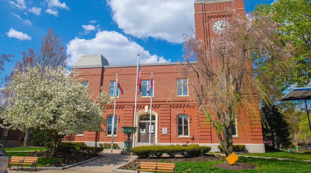 Melrose City Hall at 562 Main Street in historic city center of Melrose, Middlesex County, Massachusetts MA, USA.