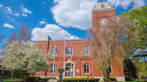 Melrose City Hall at 562 Main Street in historic city center of Melrose, Middlesex County, Massachusetts MA, USA.
