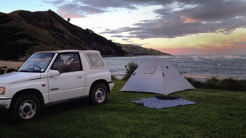 Want to be one of the first to see the sunrise in the world?
Camping on the east coast in Gisborne; highlight of our trip.
