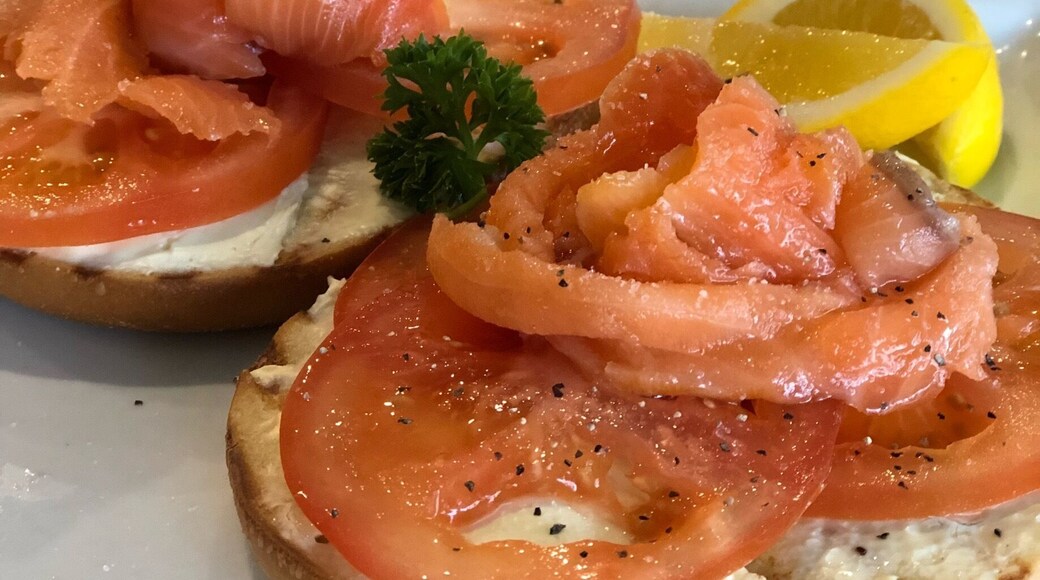 Salmon and tomato bagels - super fresh and tasty.