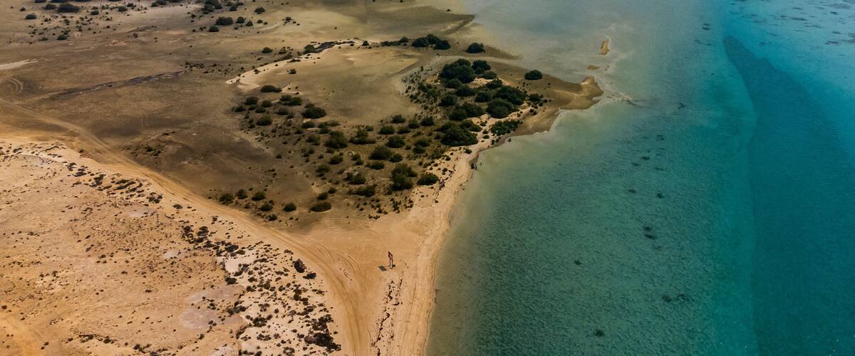 Saudi Arabia, Jazan Province, Aerial view of sandy shore in Farasan Islands archipelago