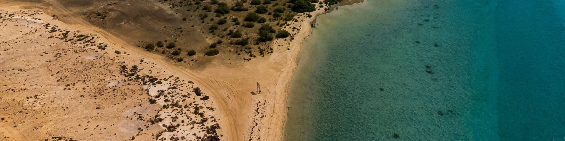 Saudi Arabia, Jazan Province, Aerial view of sandy shore in Farasan Islands archipelago