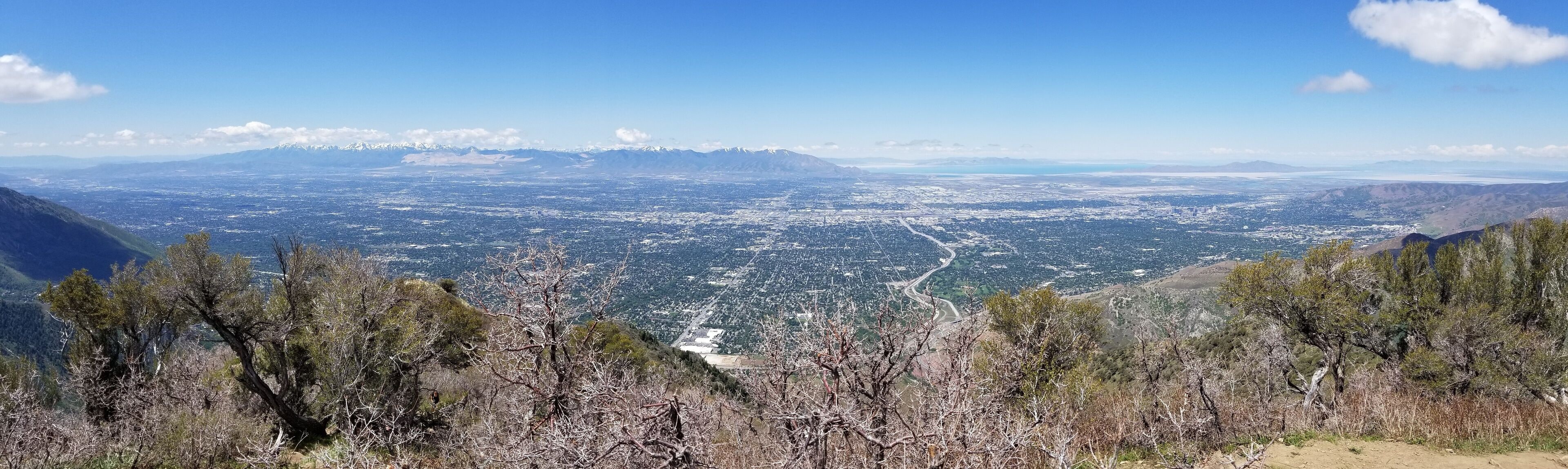 Panoramic view of Salt Lake City, Great Salt Lake and Oqquirh Mountains