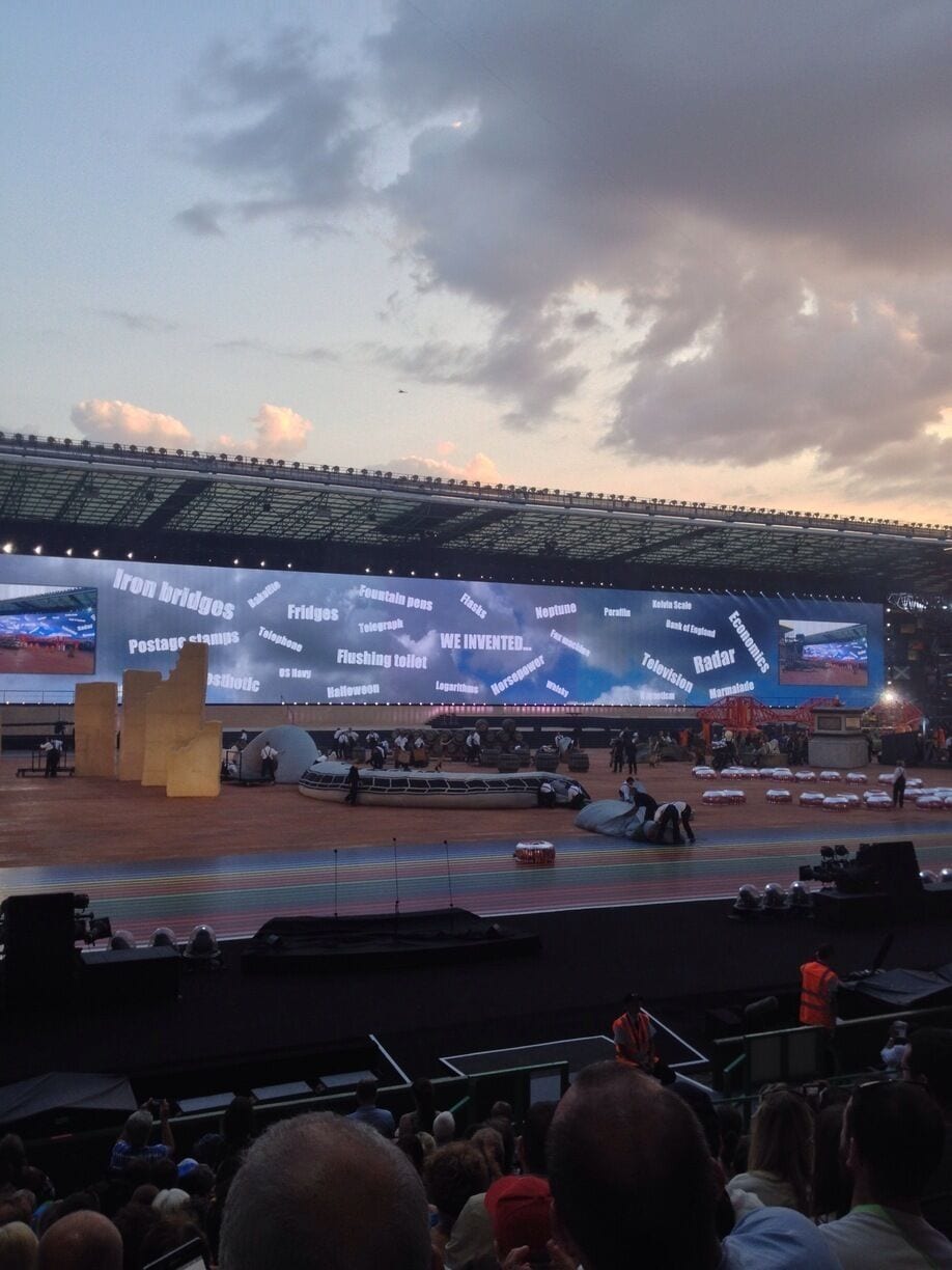 Commonwealth Games opening ceremony. Screen shows some of the things invented by Scots. 
Telephone,iron bridges,postage stamps,anaesthetic,fridges,US navy,Halloween,flushing toilet,telegraph,whisky. 
