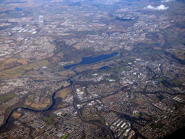 Blantyre and the River Clyde from the air