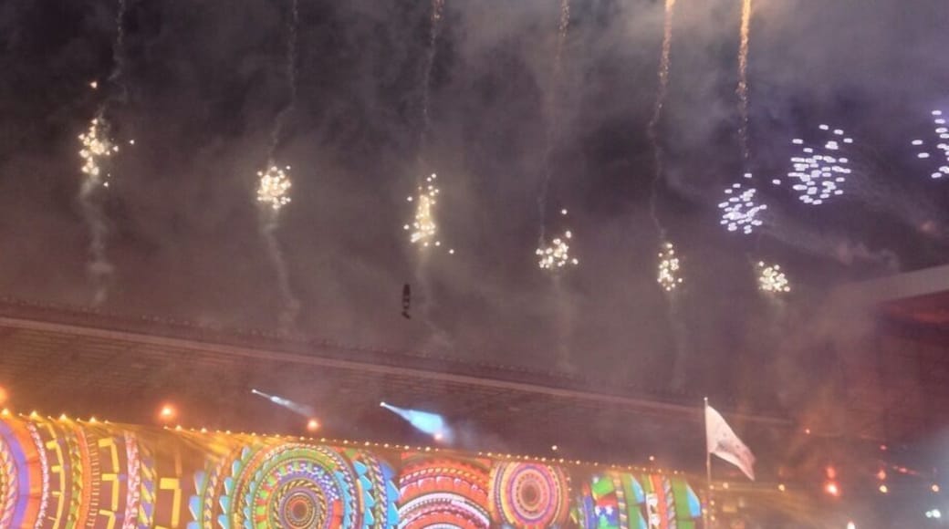 Commonwealth Games opening ceremony. Fireworks hitting the sky.