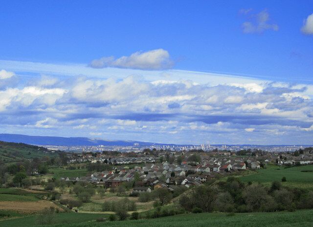 View over Neilston, Glasgow beyond.