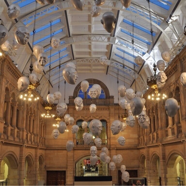The hanging heads @ the Kelvingrove Museum and Art Gallery.