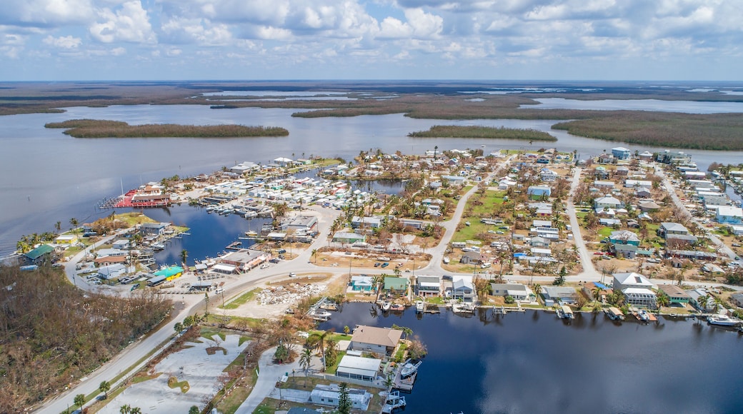 Aerial images of post hurricane Irma damage over Goodland, Florida. A small fishing village on the southwest coast near Naples