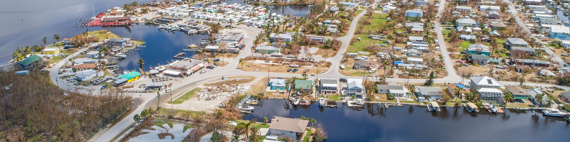 Aerial images of post hurricane Irma damage over Goodland, Florida. A small fishing village on the southwest coast near Naples