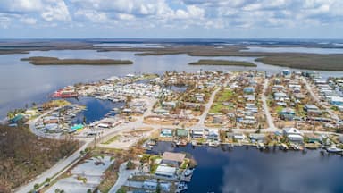Aerial images of post hurricane Irma damage over Goodland, Florida. A small fishing village on the southwest coast near Naples