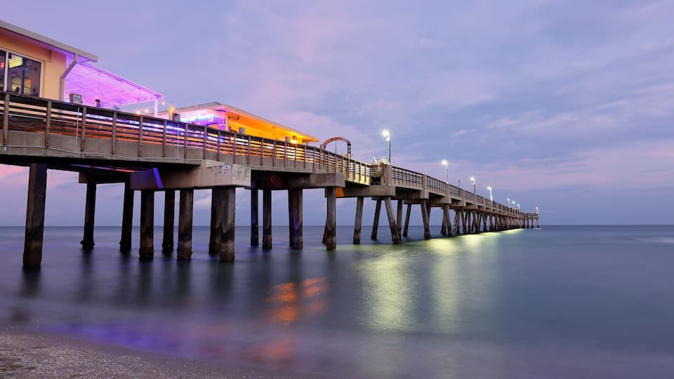 Fishing Peer at Dania Beach after Sunset, Fort Lauderdale, Florida, USA.