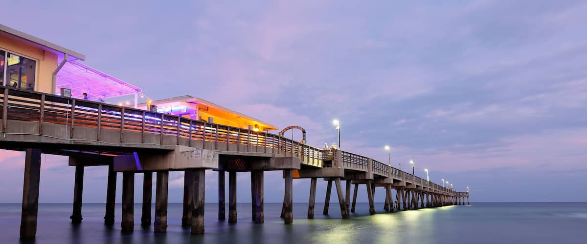 Fishing Peer at Dania Beach after Sunset, Fort Lauderdale, Florida, USA.