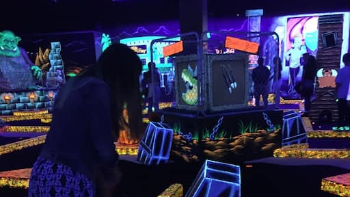 Monster mini golf is an indoor glow-in-the-dark miniature golf place and it's appropriate for everyone of all ages! This place was super fun, and very inexpensive.