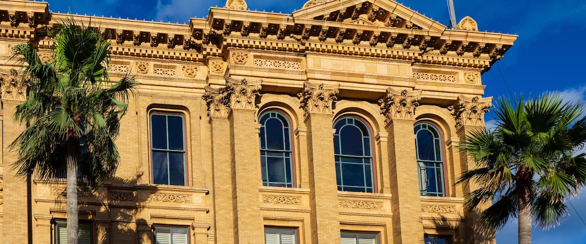 Built in 1895, the Hutchings building in historic Galveston. It is renaissance revival style and is located on the famous Strand Avenue, then known as Wall Street of the Southwest