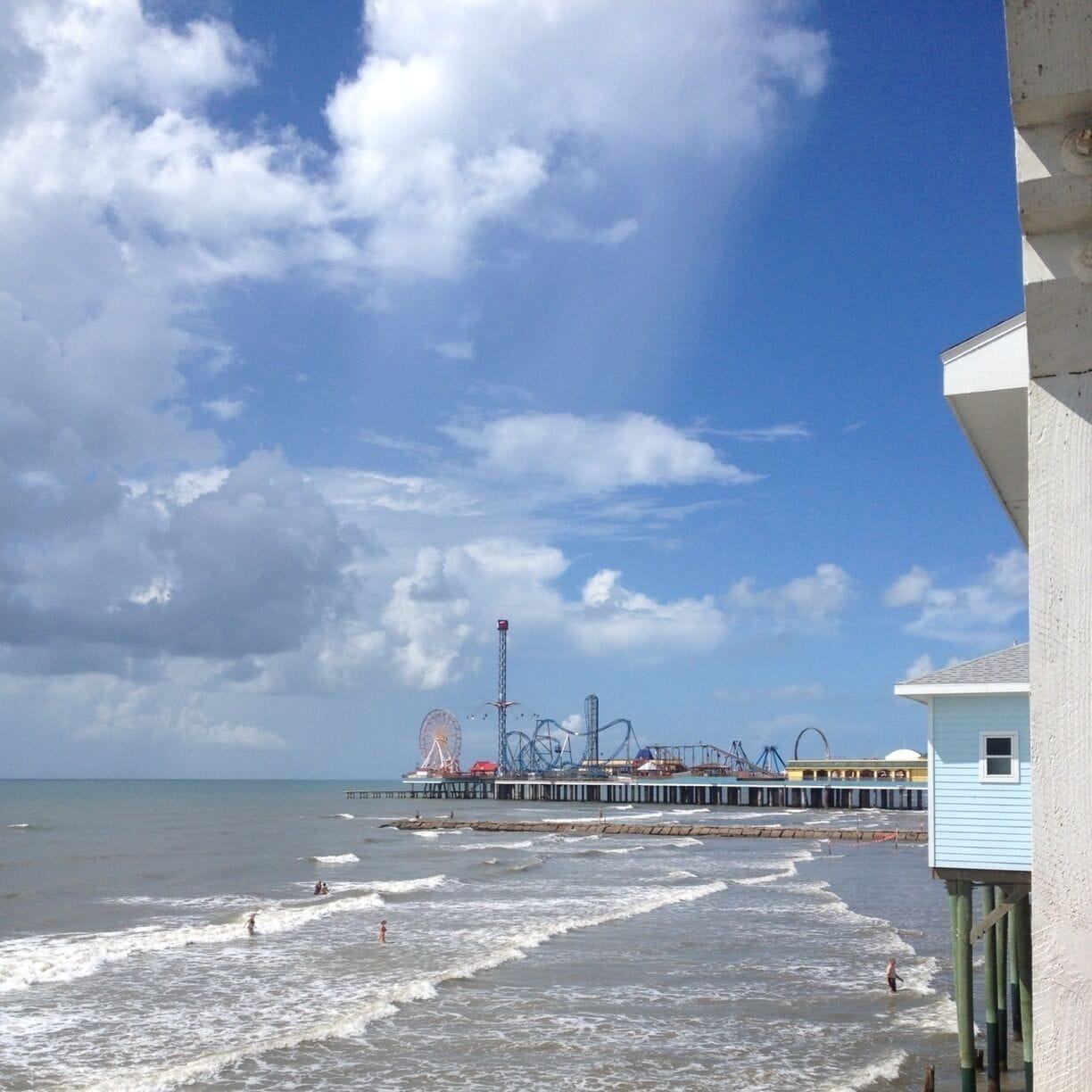 View of the new Pleasure Pier from Murdoch's deck. Murdoch's deck is a choice place for lounging and cooling off. They'll sell you a sandwich, snack, soda, and/or beer and you can hang out on their shaded deck and watch the water in one of their comfy chairs. #waterlust