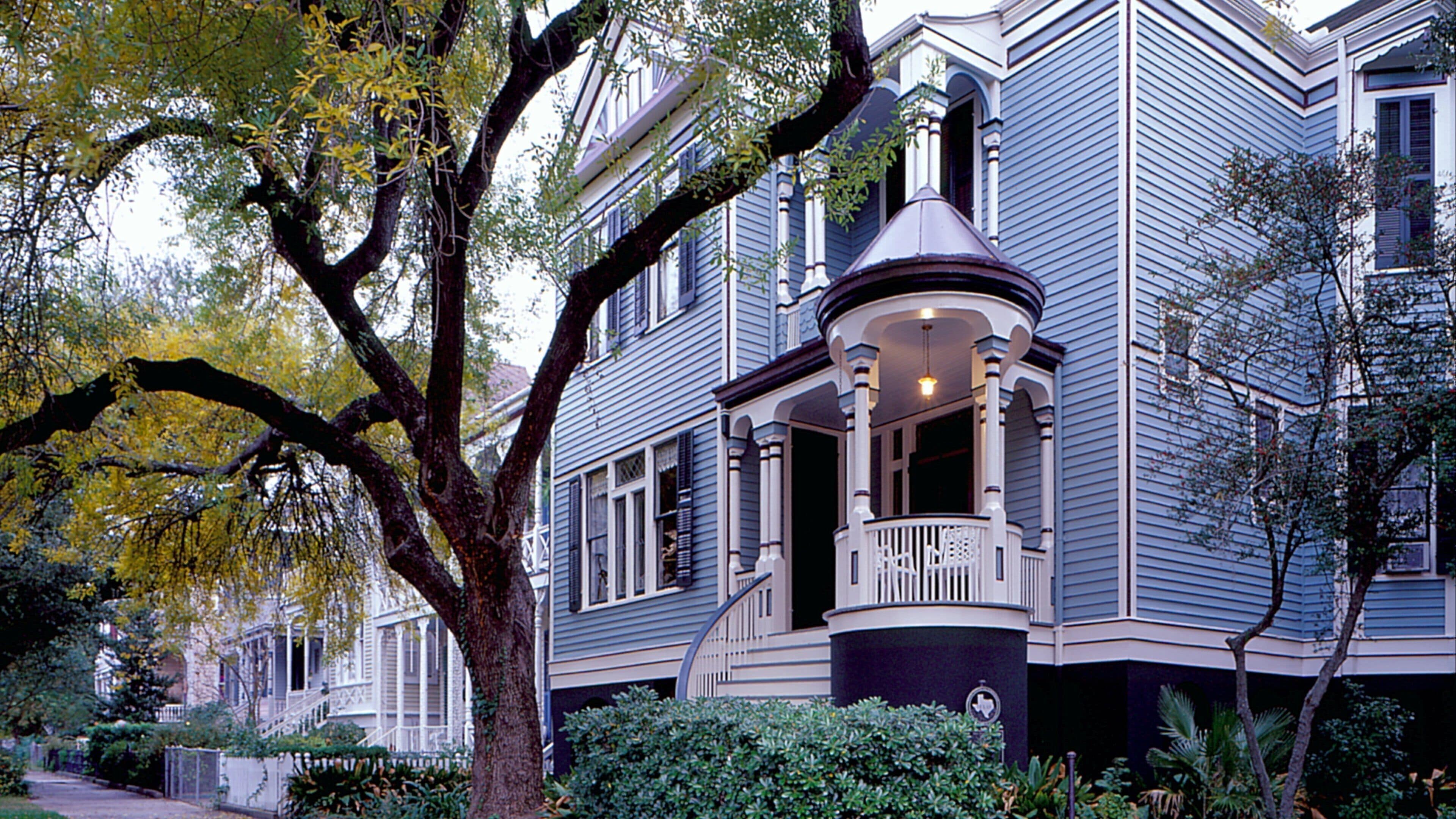 Galveston có tính năng cảnh đường phố, thành phố và căn nhà