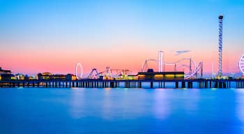 Galveston Island historic Pleasure Pier on the Gulf of Mexico coast in Texas.