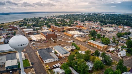 Aerial View of Downtown Mobridge, South Dakota on the Missouri River
