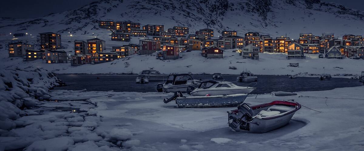 Nuuk featuring snow, boating and a small town or village