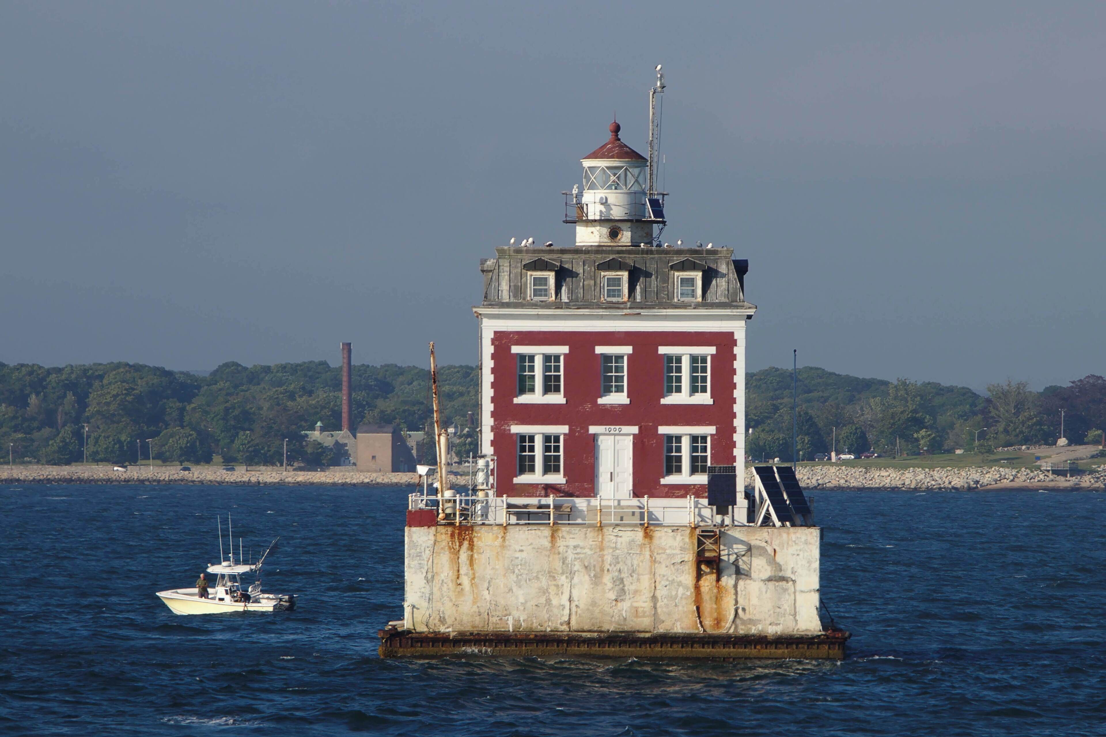 New London Ledge Lighthouse sits at the mouth of New London harbor. New London Ledge is locally famous for the ghost of an early keeper named Ernie who allegedly haunts the lighthouse.