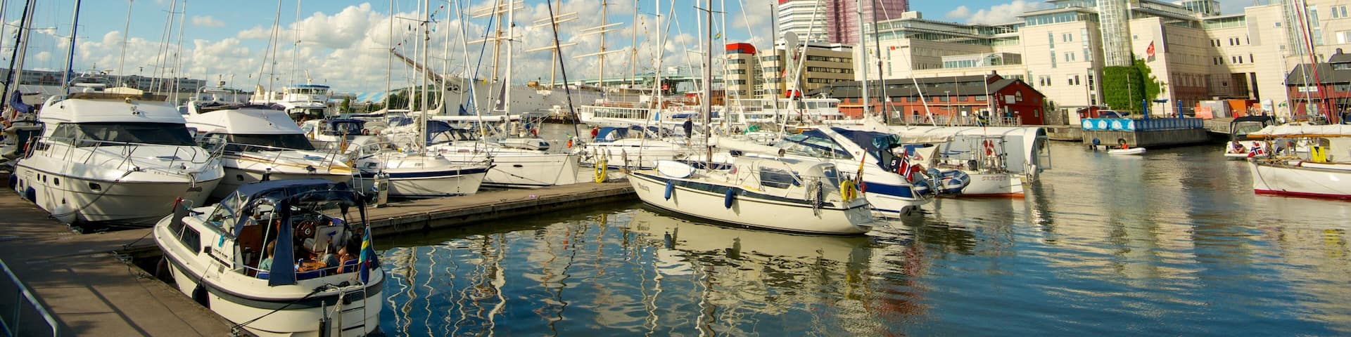 Gothenburg showing a bay or harbor and a marina