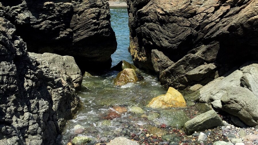 Playing on the rocks around the beach