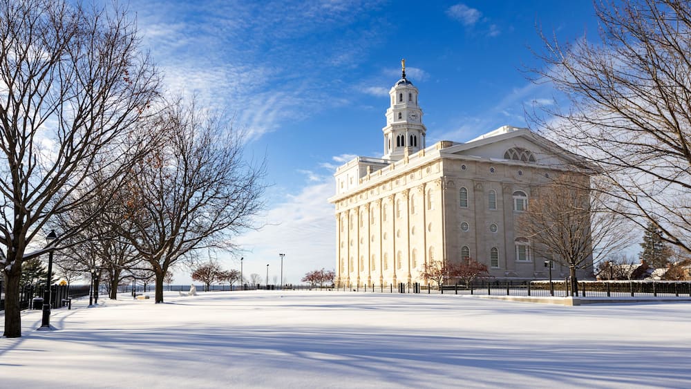 Nauvoo IL temple with snow