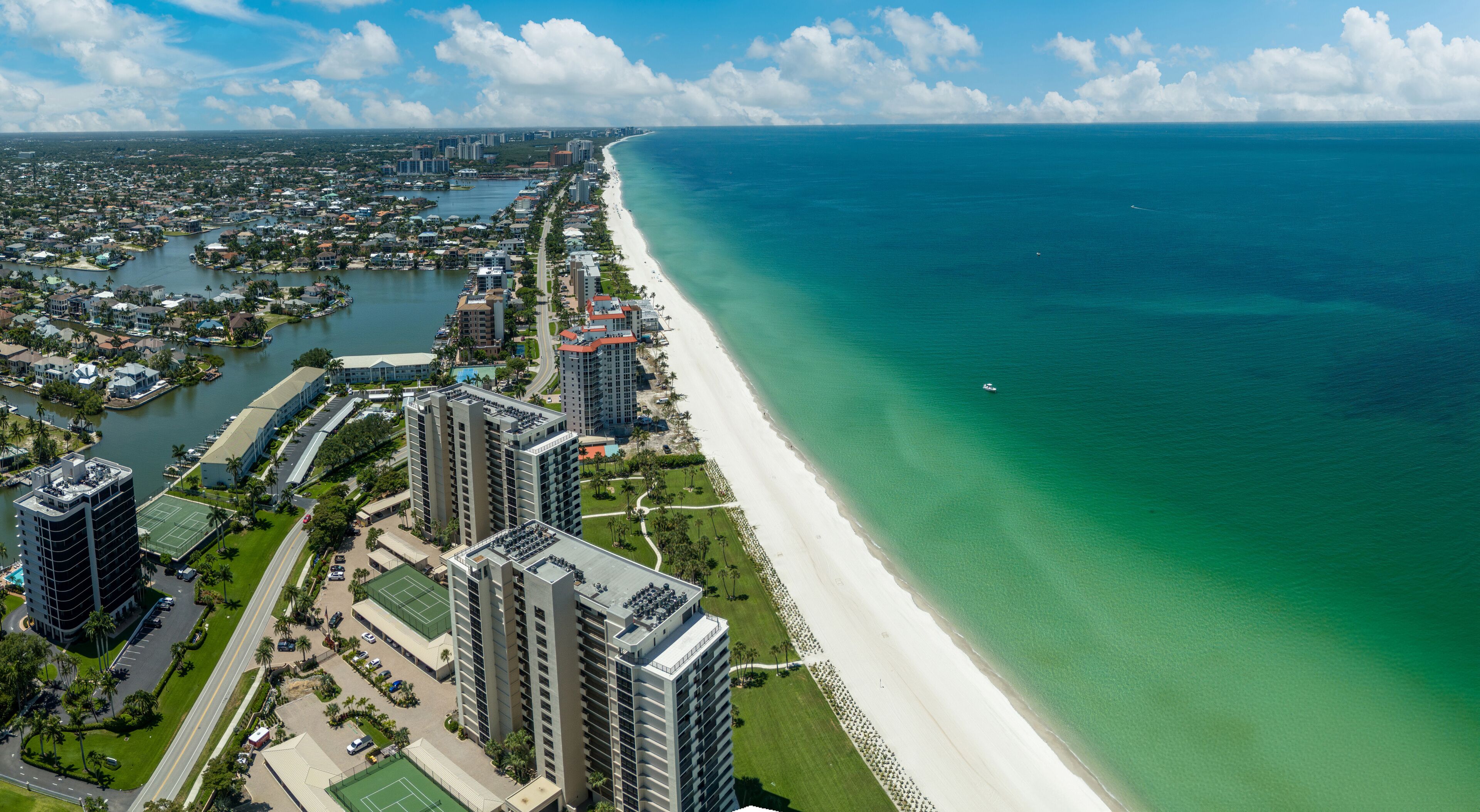 White sand beaches stretch along the Gulf of Mexico