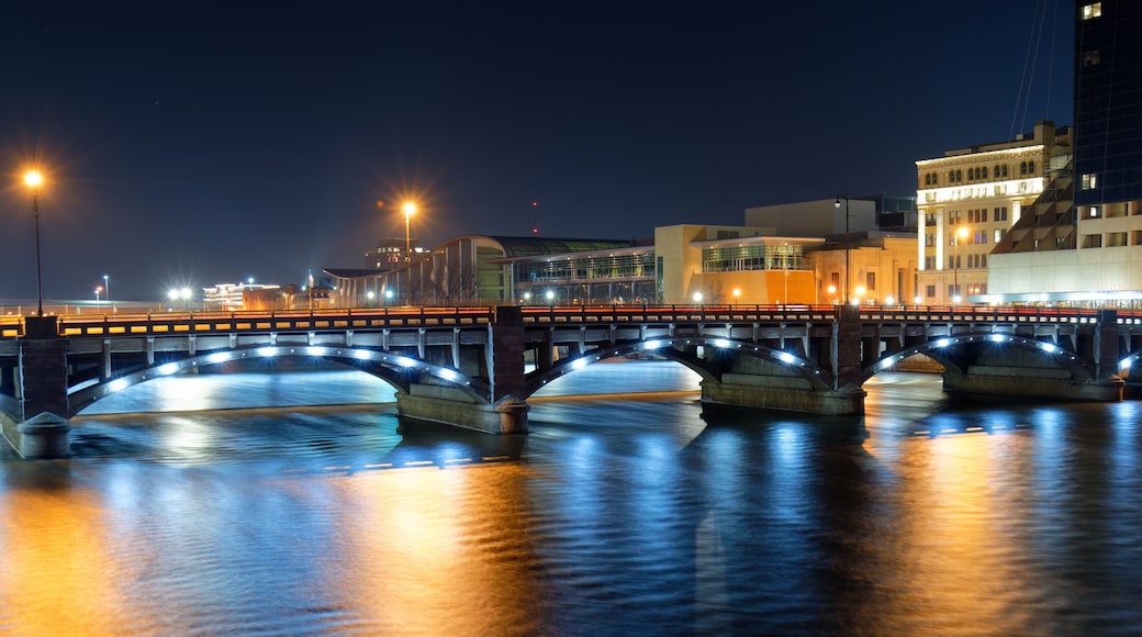Downtown Grand Rapids, bridge, water seasons