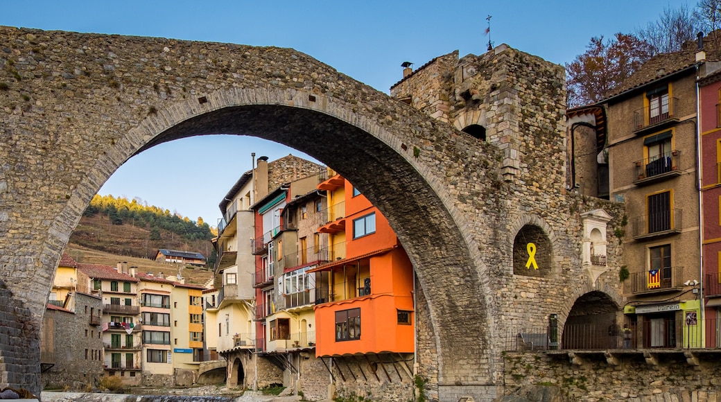 Medieval bridge in Camprodon town, Gerona, Spain.