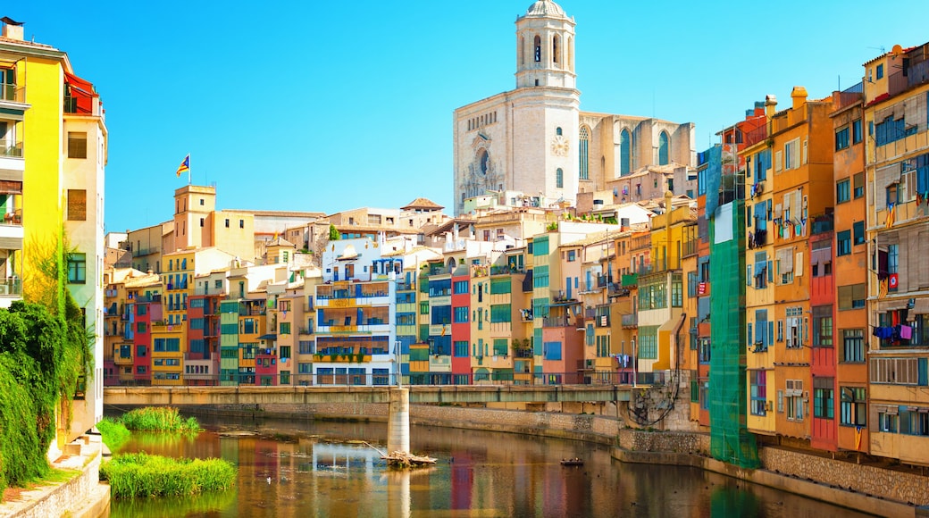 Colorful houses at river Onyar in Girona, Catalonia Spain