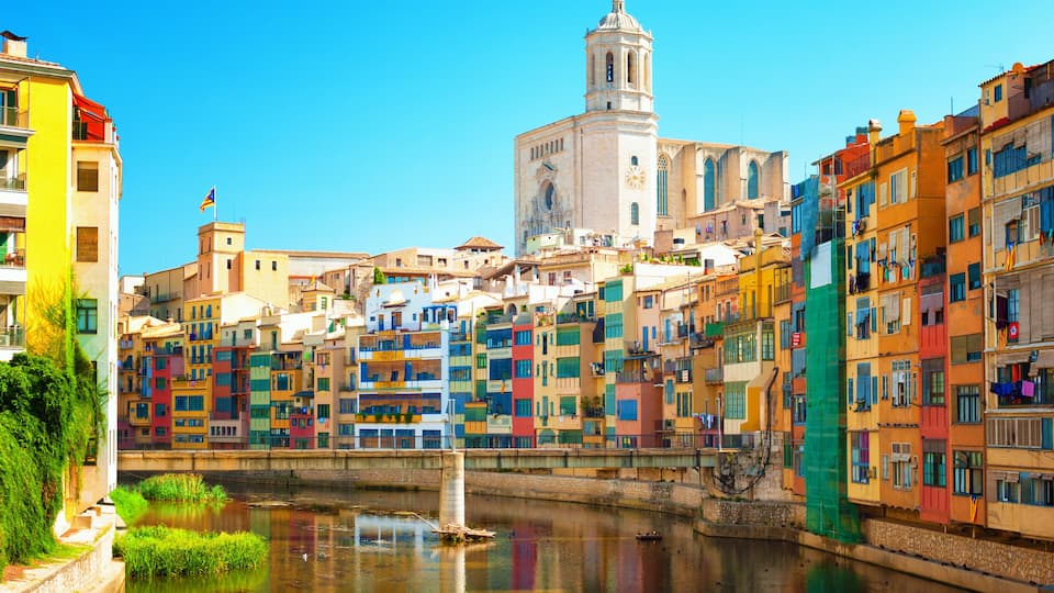 Colorful houses at river Onyar in Girona, Catalonia Spain