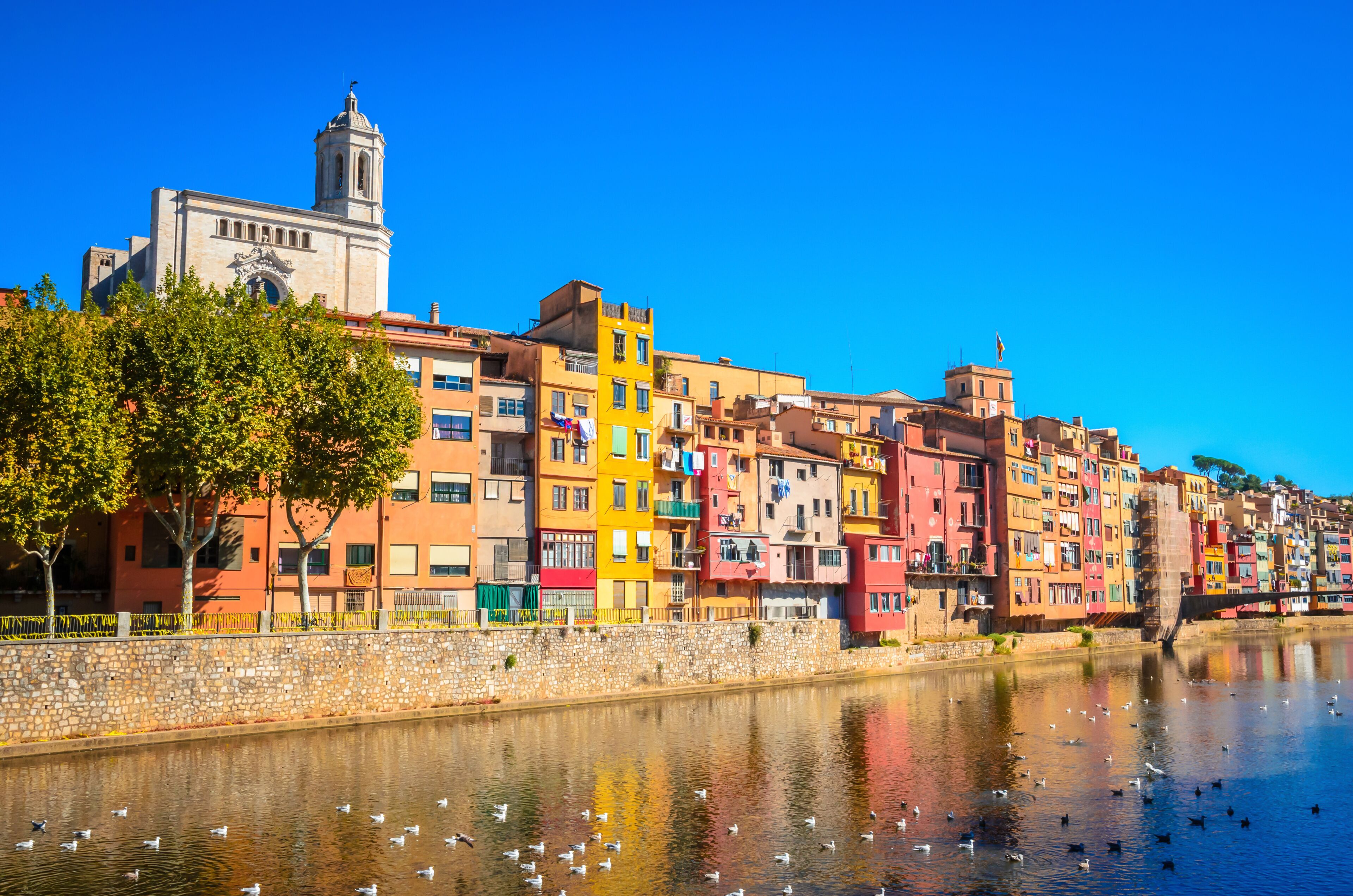 Famous colorful houses at river Onyar in Girona, Catalonia, Spain