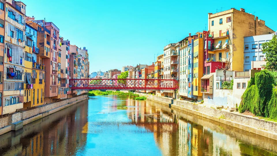 Colorful houses at river Onyar in Girona, Catalonia Spain