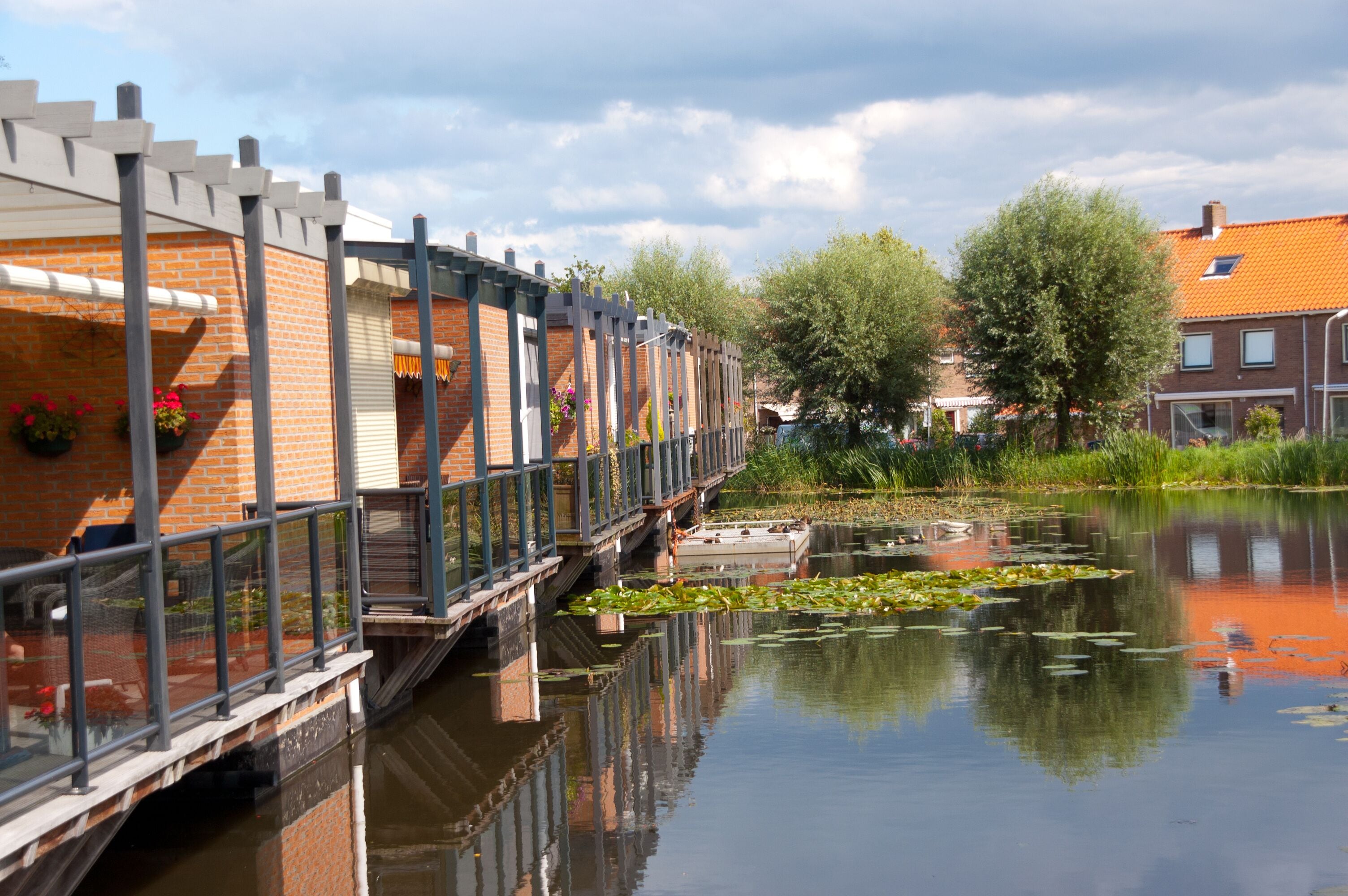 Typical Dutch family houses. Modern architecture in Netherlands
