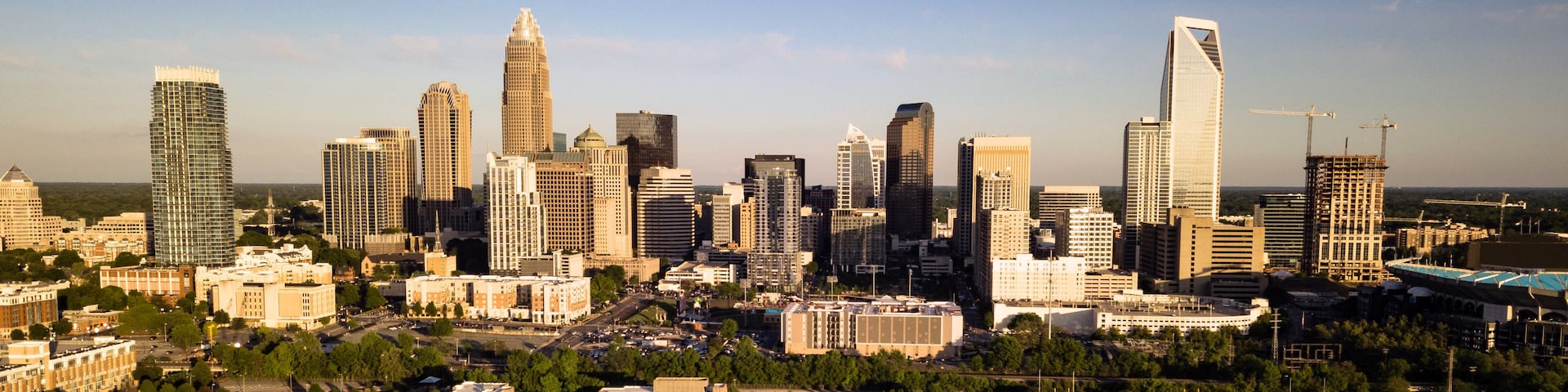 Aerial View of the Downtown City Skyline of Charlotte North Carolina