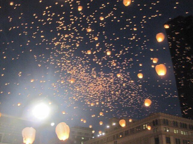 Releasing floating lanterns during ArtPrize in Grand Rapids. This is a month long art event that takes over the entire city in Sept/Oct. People travel from around the country to visit the city during this awesome festival. I go every year and am amazed by the creative talent and diversity of the art. I always look forward to the next one!!