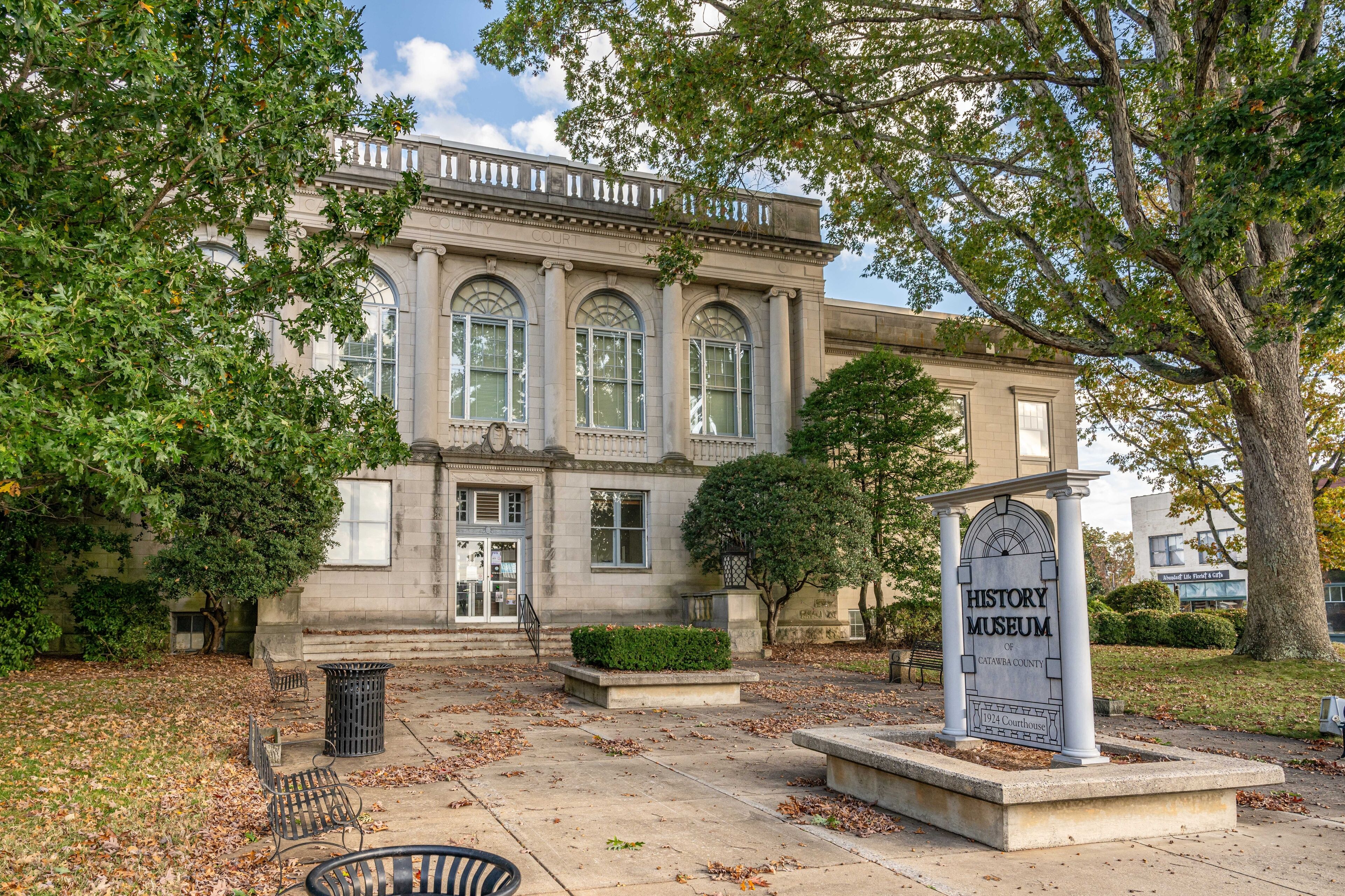 A historic building with a sign reading "History Museum of Catawba County."