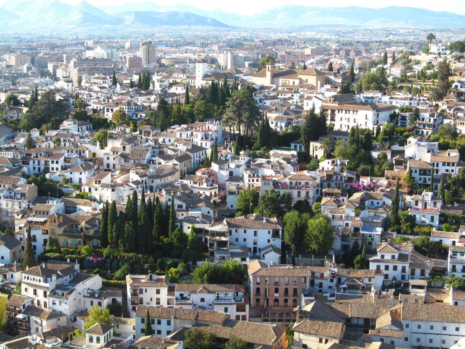 View from the "Torre de la Vela" in the Alcazaba de la Alhambra of the Granada city.