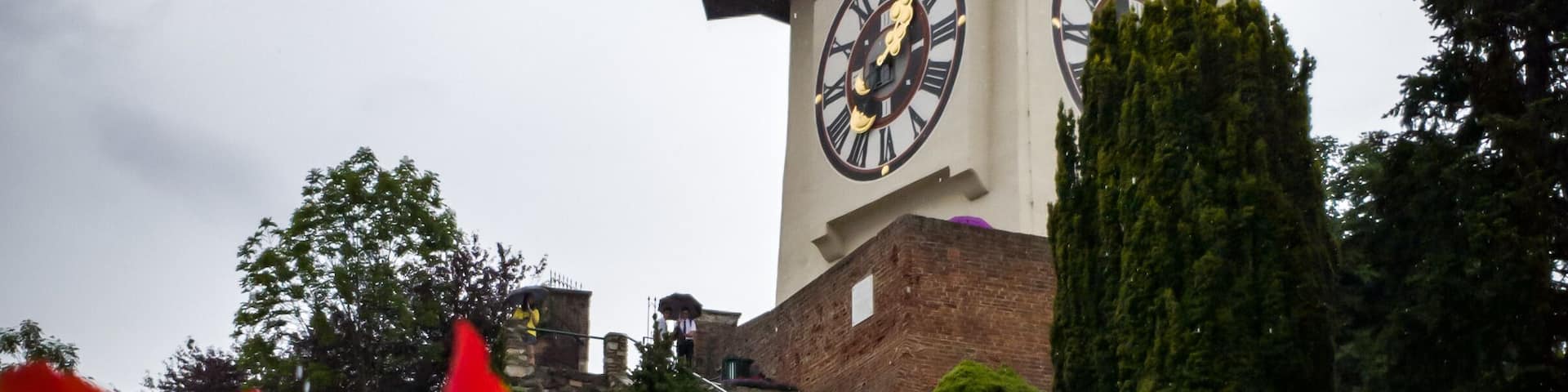 Beautiful clock tower, beautiful garden - Schlossberg, Graz, Austria.